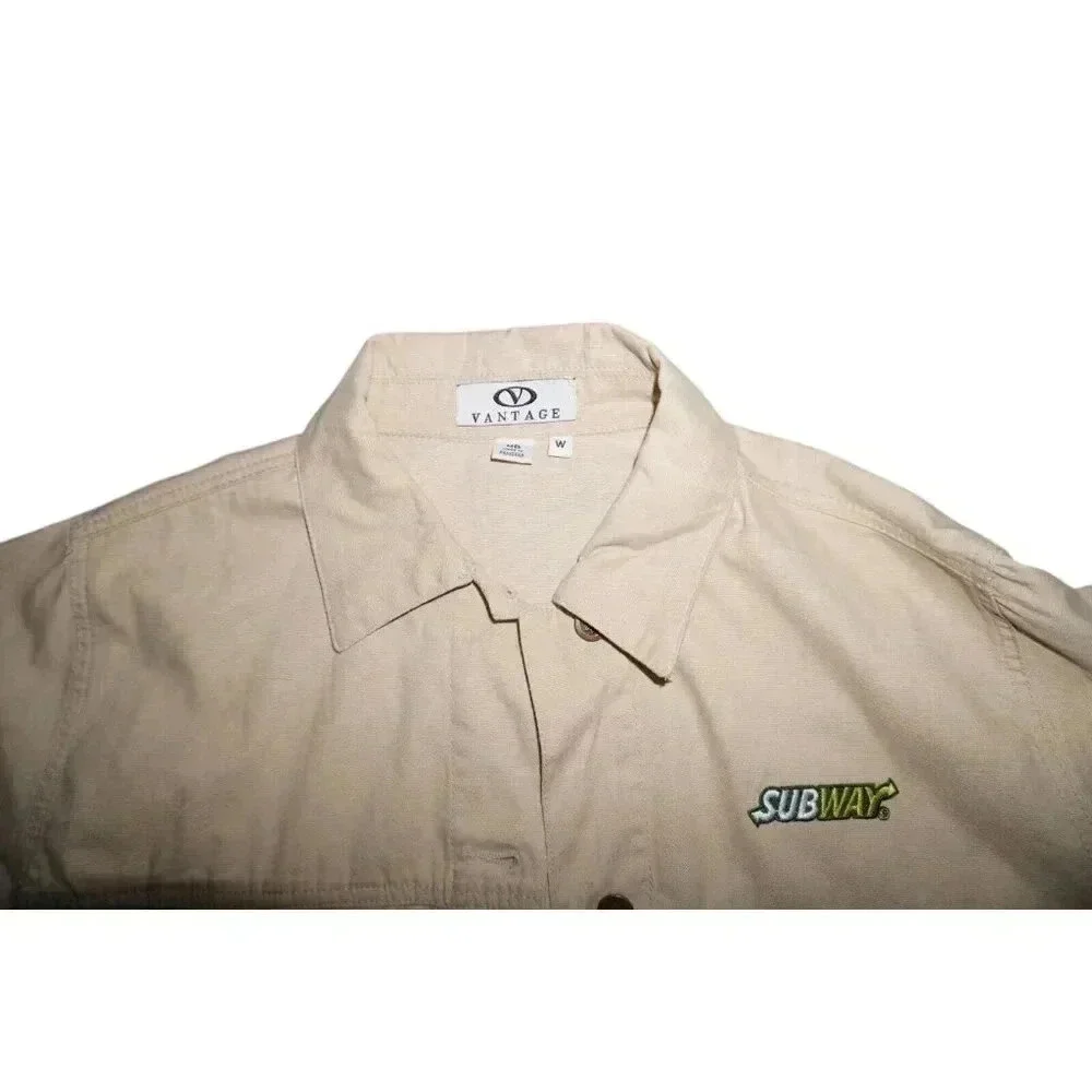 VTG Subway Sandwiches Womens M Restaurant Promo Tan Denim Jean Jacket RARE